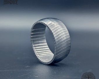 Raven Forge Domed Damascus Steel Ring | Rust Free | Handmade Forged Bands for Men and Women | Simple Sophisticated Wedding or Promise Rings