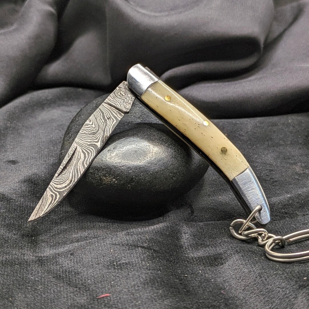 Handmade Damascus Knife Keychain, Handcrafted Damascus Steel Pocket ...