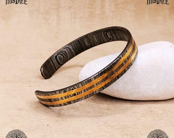 Hand Forged Damascus Steel Cuff Bracelet: Copper Inlay Viking Armlet