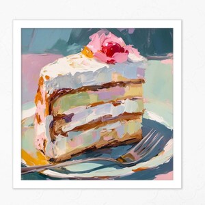 Lecker Kuchen Gemälde | Skurril Girly Küche Wand Kunst | Rosa Blau Vintage Dessert Printable | Küsten Digitaler Download