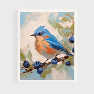Bluebird Painting | Blue Bird Wall Art Print | Eastern Bird Digital Download | Printable #001