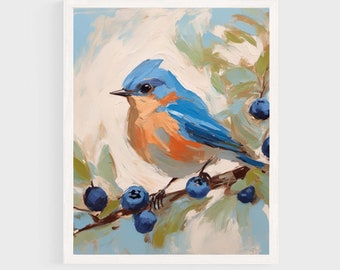 Bluebird Painting | Blue Bird Wall Art Print | Eastern Bird Digital Download | Printable #001