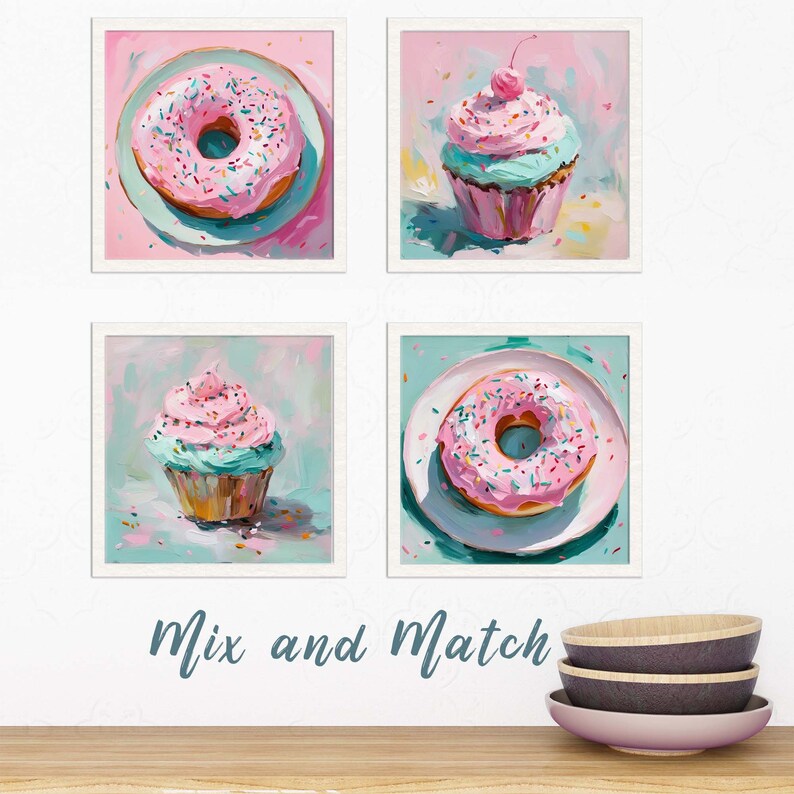 Pink Cupcake Painting | Kitchen Wall Art Print | Vintage Dessert ...