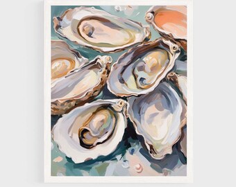 Coastal Oysters Painting | Pastel Peach Wall Art Print | Beach House Printable Decor | Sea Shells Summer Digital Download Artwork  #045