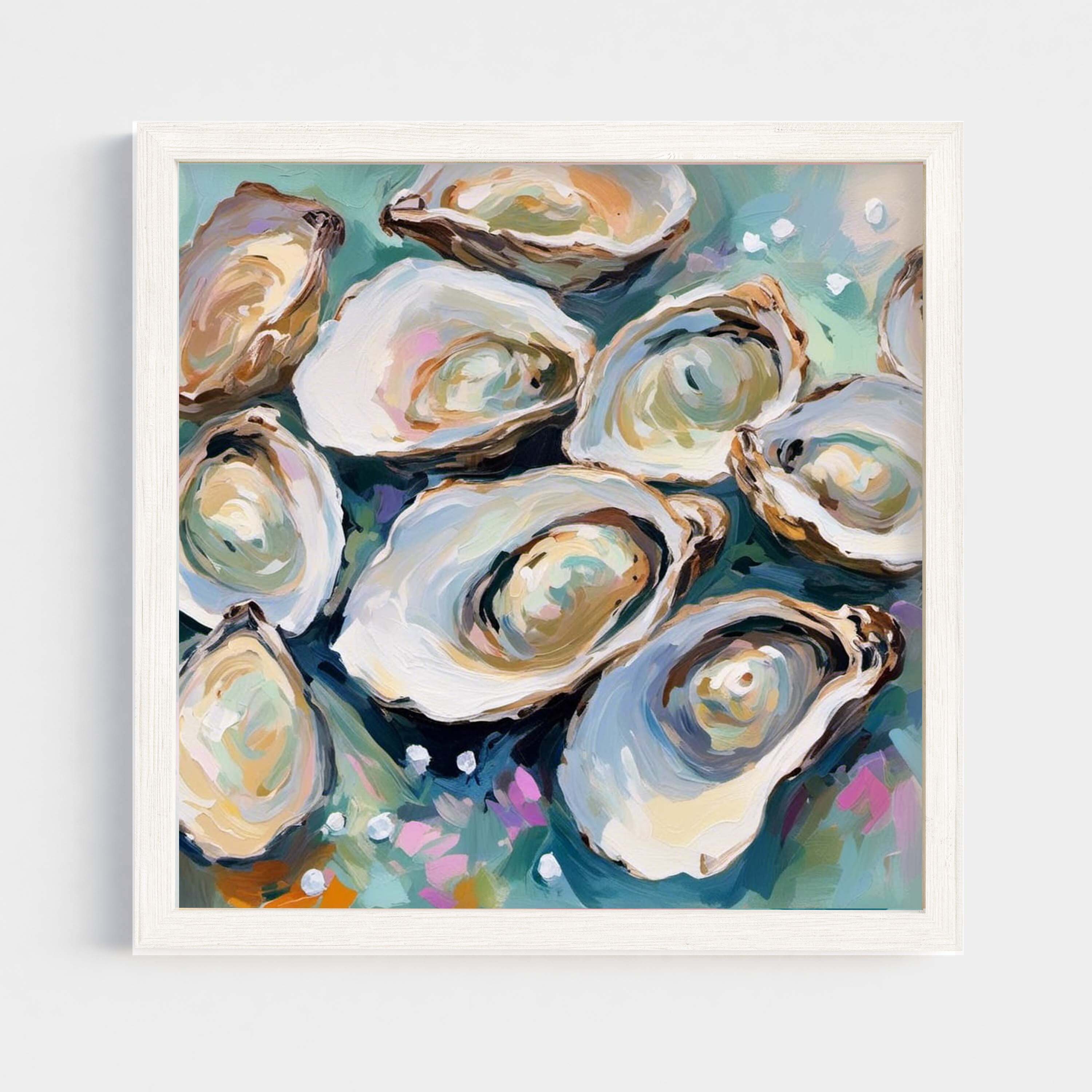 Colorful Oyster Shell Painting, Beach House Kitchen Art Print, Abstract Coastal Colorful Summer Dining Room Printable Download #33
