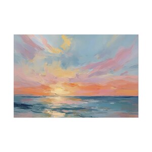 Pastel Ocean Seascape Oil Painting Print | Orange Coastal Sunset ...