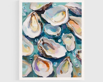 Blue Oysters Printable Painting | Pastel Coastal Wall Art | Beach House Decor | Sea Shells Summer Digital Download Artwork  #024