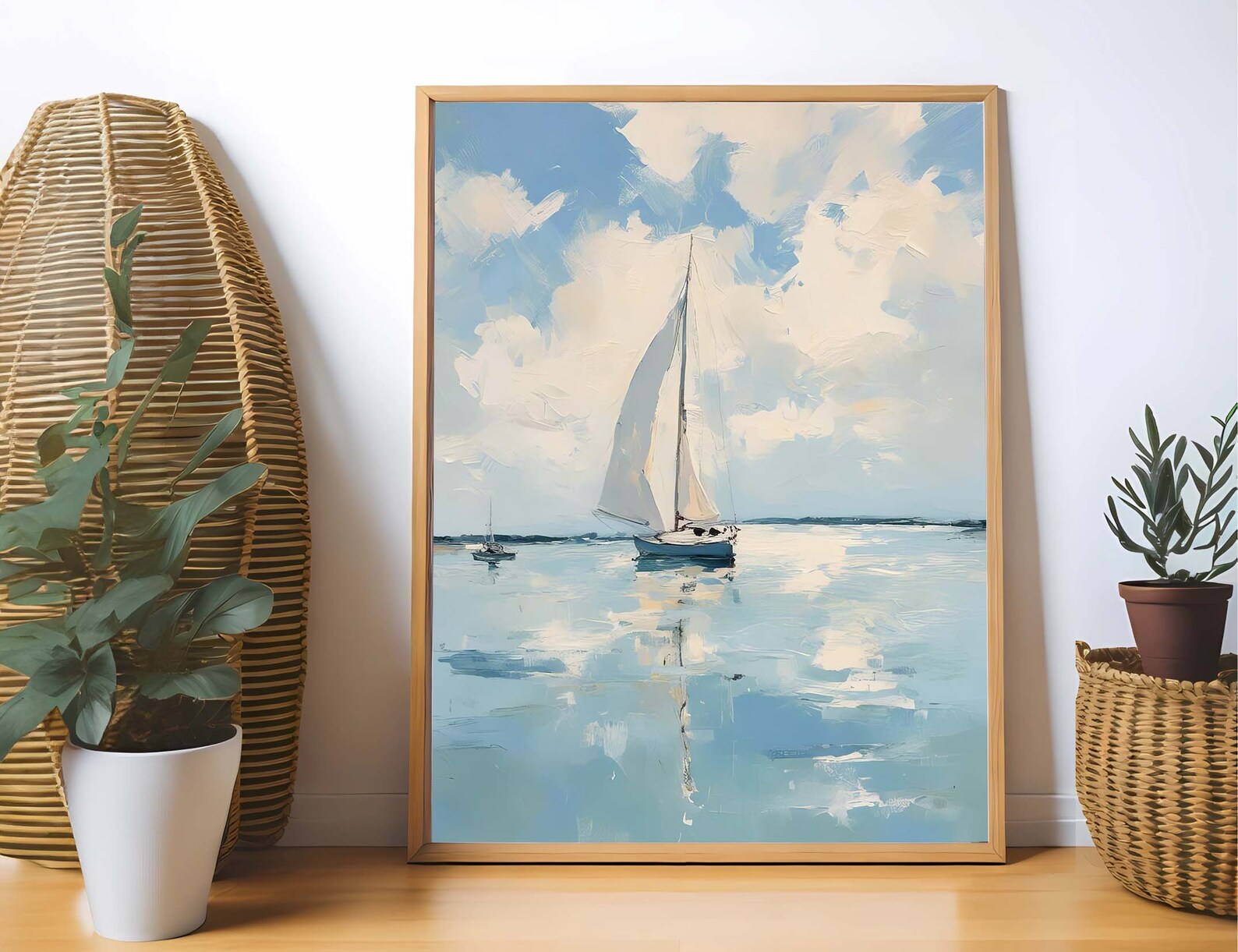 White Sailboat Wall Art Print | Blue Coastal Summer Boat Painting ...