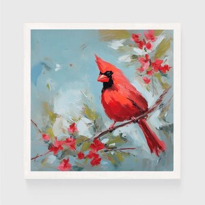 Pintura de pájaro cardenal norteño / Impresión de arte de pared linda / Regalo de inauguración de la casa imprimible / Descarga digital de cardenal rojo n.° 001-02