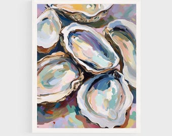 Printable Pastel Oysters Painting | Coastal Wall Art Beach House Decor | Sea Shells Summer Digital Download #026