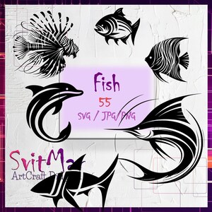 Whimsical Fish Vector Pack - Gemeiner Wimpelfisch, Shark, Dolphin - Ideal for Crafters