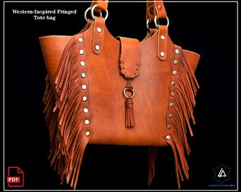 Patrón de bolso tote de cuero con flecos / bolso tote con flecos de inspiración western / patrón de bolso de cuero / patrón de cuero en PDF