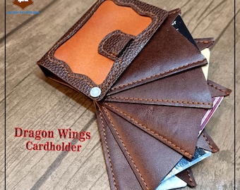 Patrón PDF para tarjetero con alas de dragón, cartera de cuero DIY, patrón PDF para tarjetero de cuero