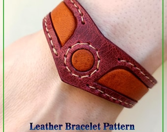 Patrón en PDF para pulsera de cuero, patrón de brazalete minimalista con piedras preciosas, patrón en PDF para brazalete de cuero, patrones en PDF para cuero