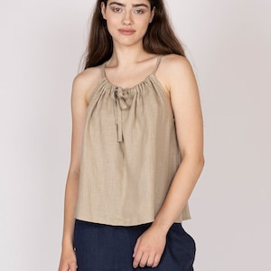 Blusa feminina de linho belga com alças finas - Regata feminina simples para o verão - 30 cores