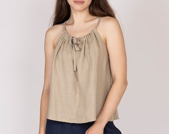 Belgian Linen Women Spaghetti Strap Top - Women's Summer Simple Tank - 30 Colors