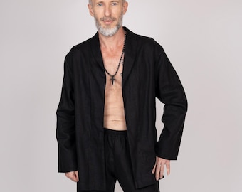 Belgian Linen Men's Kimono - Robe Style Coat for Man - Belted Kimono Robes - 30 Colors