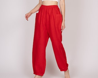 Belgian Linen Women's Tapered Pants - Barrel Trousers - Slouchy Balloon Style - 30 Colors