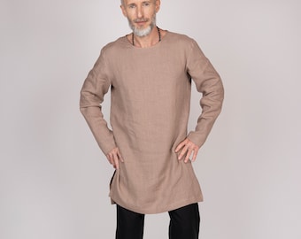 Belgian Linen Men's Shirt - Long Oversize Loose Top for Man - Full Sleeves - 30 Colors