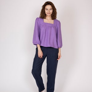 Belgian linen women&#39;s top. 30 colors. All sizes. - Square neck shirts. Square neck girl top. Flare sleeve tops. Flare sleeve shirts.