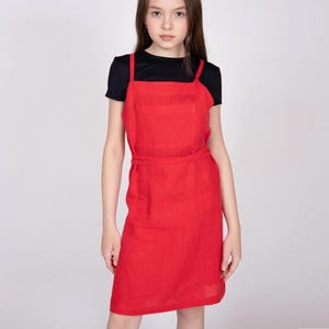 European Linen Kids Apron Dress - Pinafore Style Dresses - Backless Teen Dress - 30 Colors