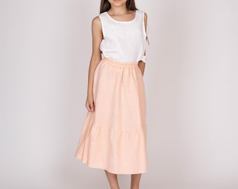 Belgian Linen Girls Skirt - A-Line Maxi Skirts Teen - Summer Clothing for Kids - 30 Colors
