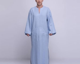 Belgian Linen Men's Thobe - Islamic Clothing Man - Pure Flax Kaftan - Natural Kandura - 30 Colors
