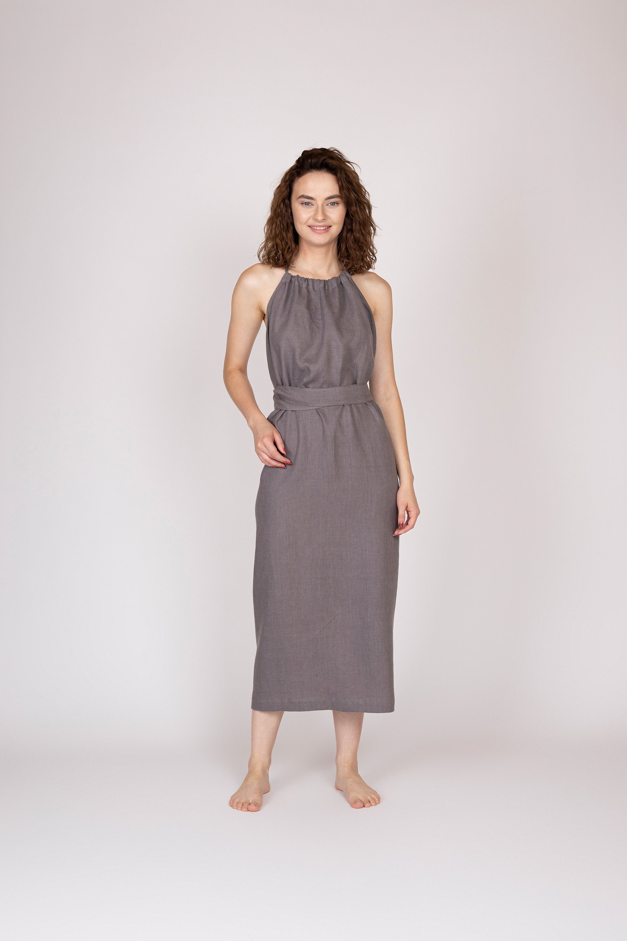 Belgian Linen Maxi Dress - Stone Washed Gray Flax - Open Back Dress - 30  Colors - Etsy