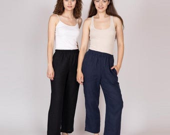 Belgian Linen Women's Pants - Classic Chinos - Tapered Trousers for Women - 30 Colors