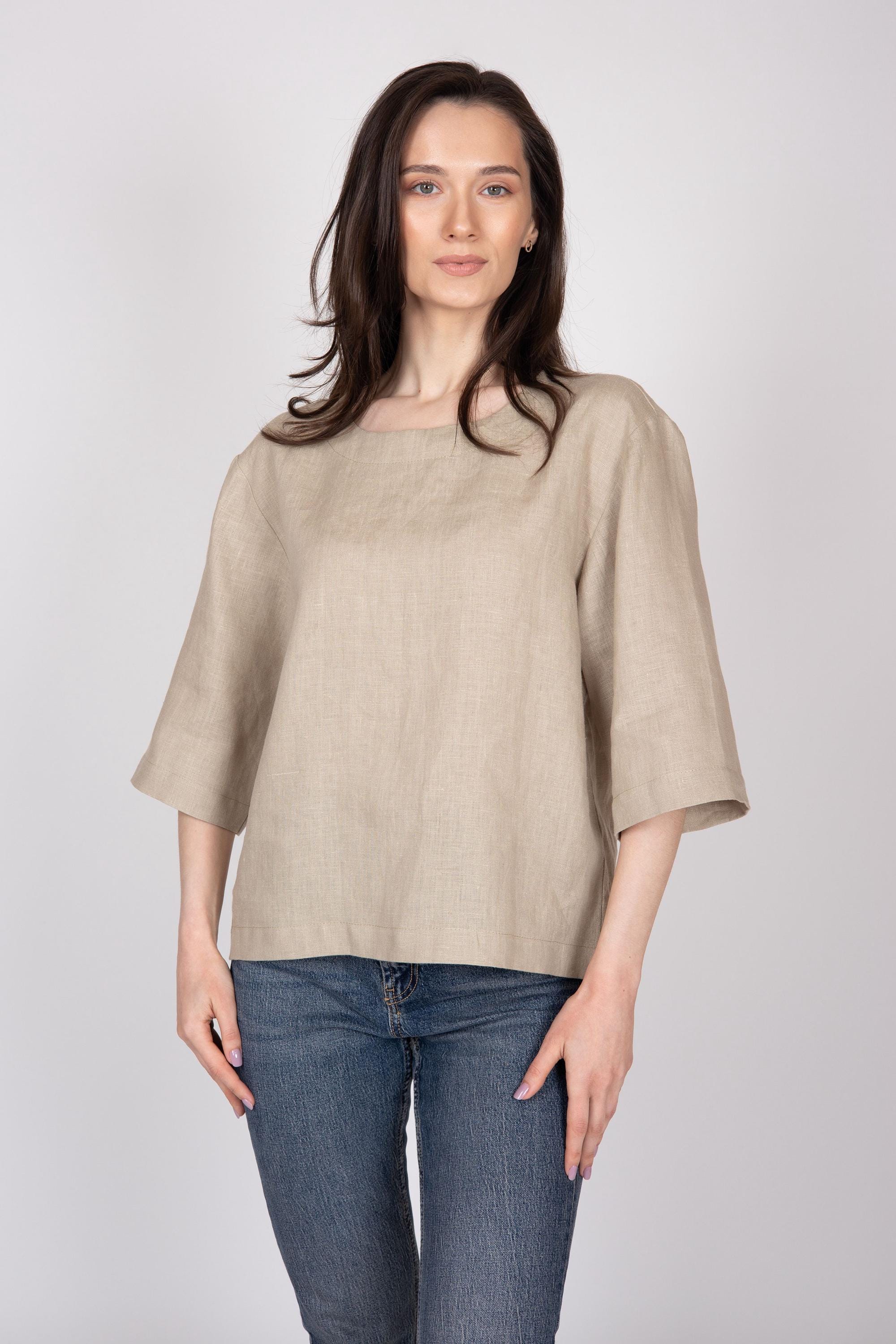 European Linen Women's Tunic Top - Half Sleeve Tunica - Dress Blouse for Girls - 30 Colors