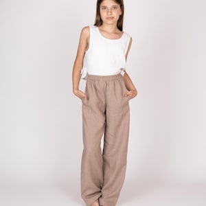 Belgian linen kids&#39; pants. 30 colors. All sizes. - Wide teen pants. Loose kids pants. Oversized girl trousers. Ankle length pants for kids.