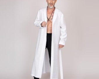 Bata de lino belga para hombre - Chaqueta de lino de talla completa - Abrigos largos para hombre - 30 colores
