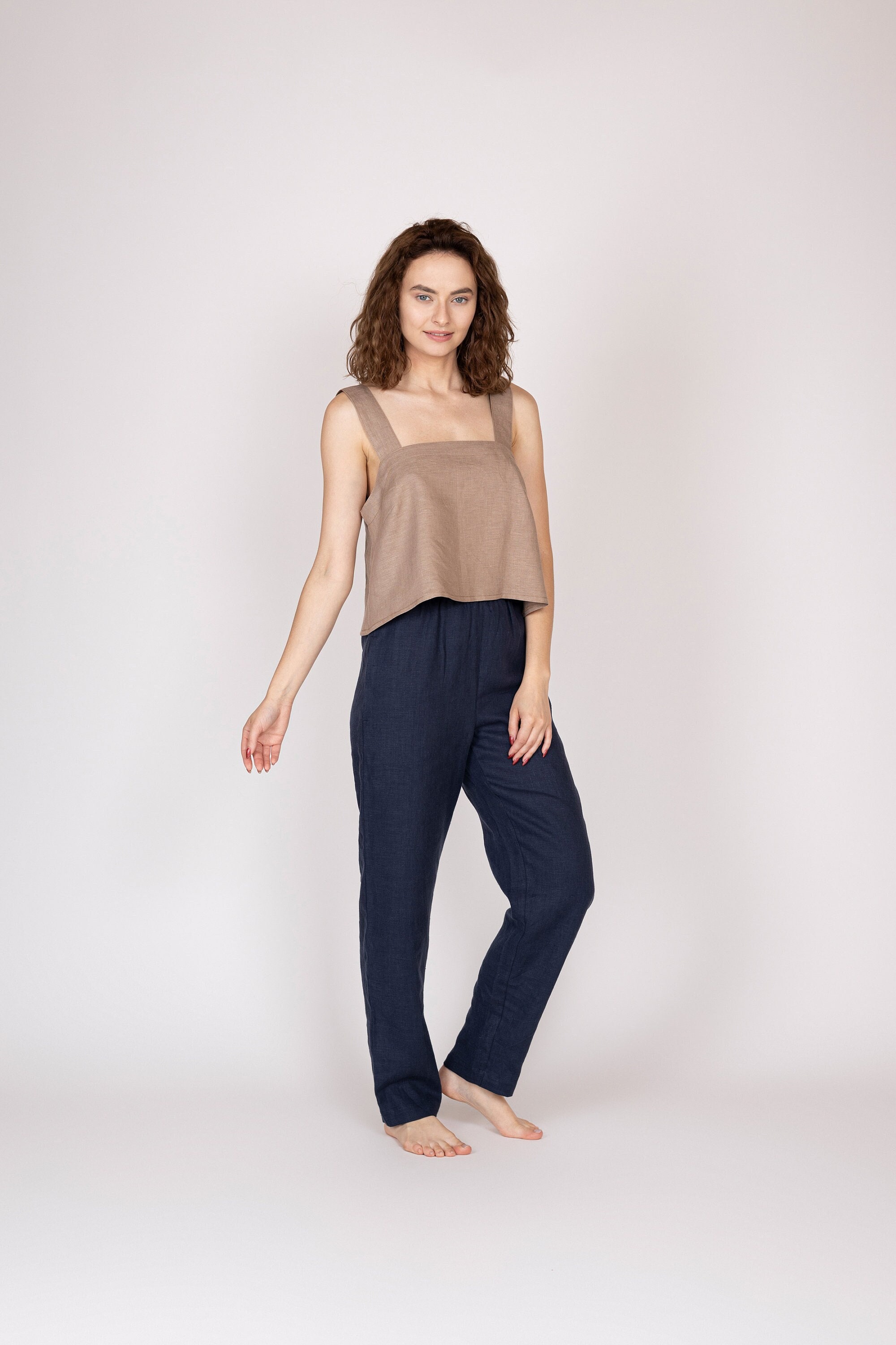 Belgian Linen Women's Crop Top - Sleeveless Square Neck Shirt - Flax Clothing Woman - 30 Colors