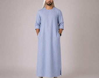 Belgian Linen Men's Kaftan - European Flax Abaya for Man - Casual Thobes - 30 Colors