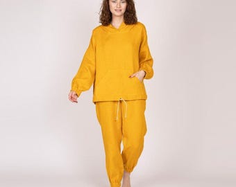 Belgisches Leinen Damen Fitness Set - Weiche Sportbekleidung für Mädchen - Natürlich & Atmungsaktiv - 30 Farben