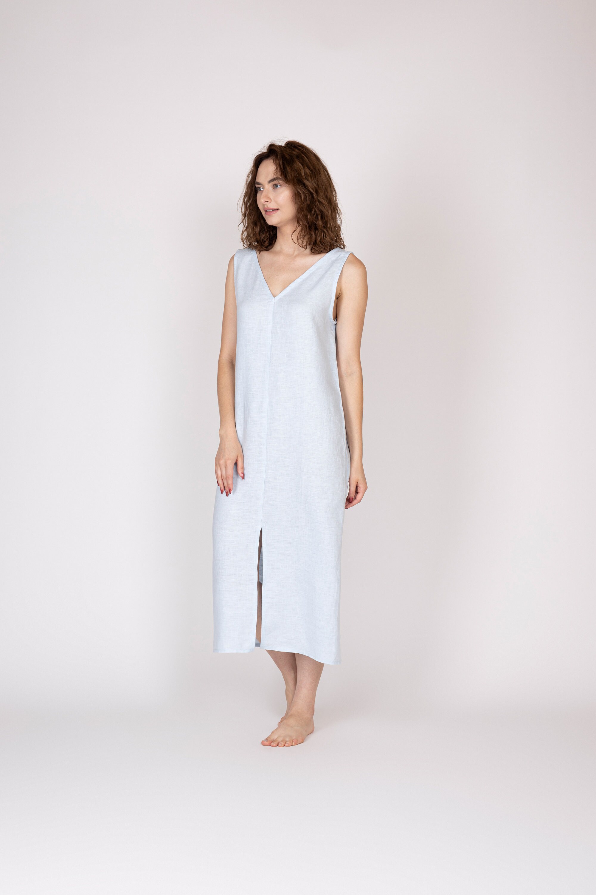 sleeves white linen dress Wrap Linen Dress with Bell Sleeves and Pockets, Summer Maxi Dress, Cream Linen Dress, Linen Wrap Dress, Boho Wedding Dress, Romantic Dress, 3XL / Blue