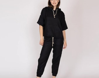 Belgisches Leinen Damen Jogger Set - Co Ord Sets - Leinen Weekend Outfit - 30 Farben