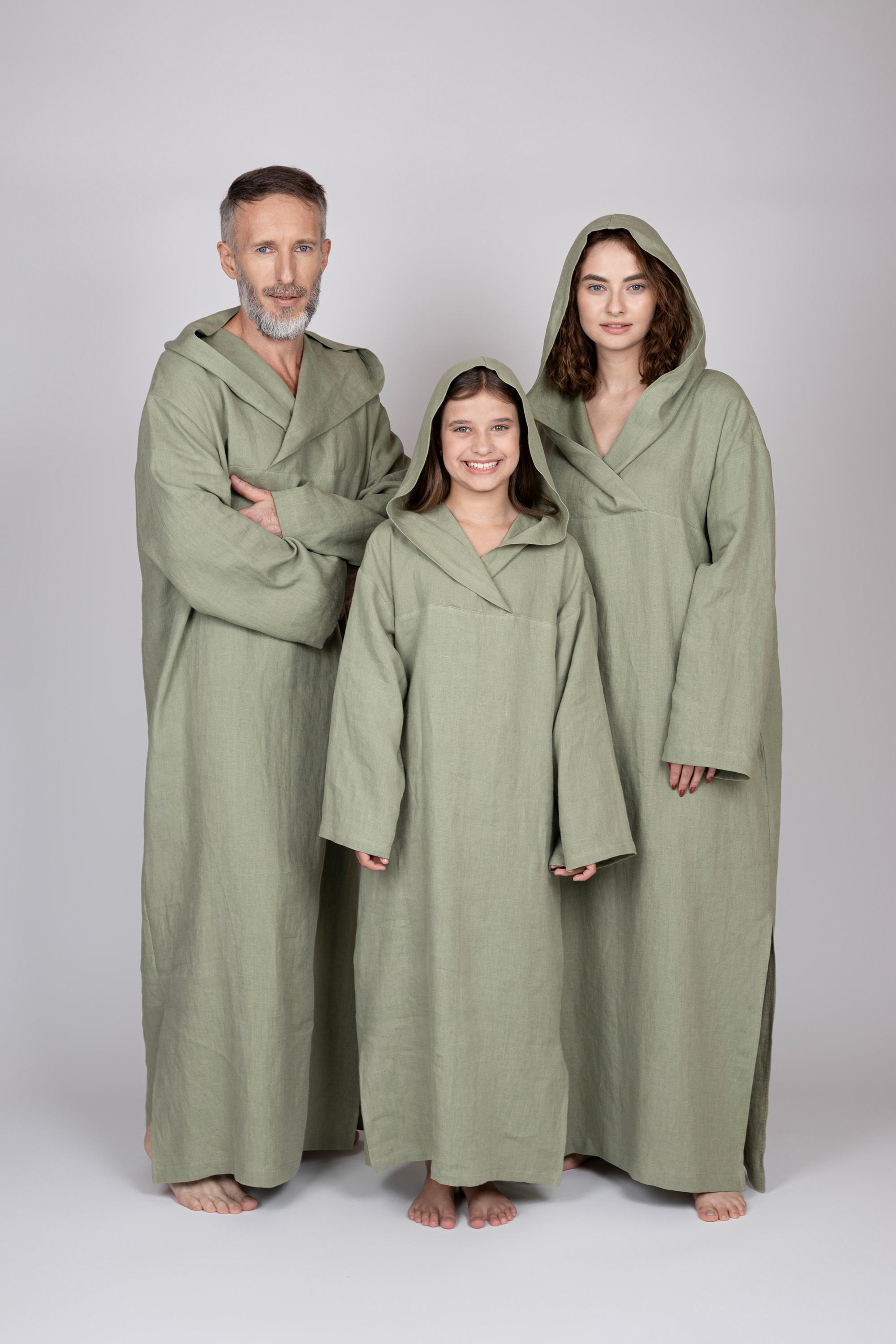 Belgian Linen Family Kaftan Set - Matching Hooded Caftans for