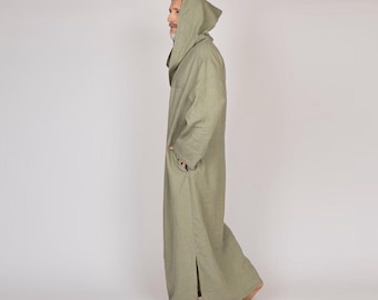 Djellaba con capucha de lino belga para hombre - Thobe para hombre - Ropa musulmana para él - 30 colores