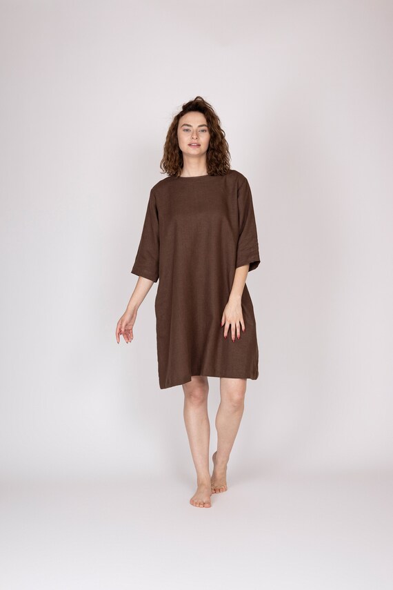 Belgian Linen Dress - Boat Neck Pullover Dress with Pockets - Timeless Design - 30 Colors