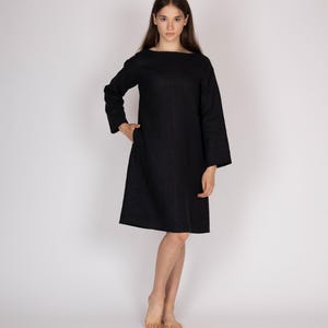 Belgian linen girls&#39; dress. 30 colors. All sizes. - Teen black dress. Dresses for a girls. Formal dress for teen-ager. Basic girls dress.