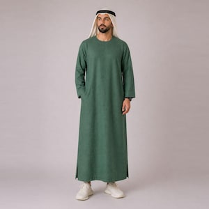 Belgian Linen Men's Kaftan - Emerald Kurta - Natural Islamic Clothing - Linen Thobes - 30 Colors