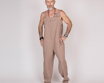 Belgischer Leinen Herren Jumpsuit - Jungen Flachs Overall - Urlaubs Romper für Herren - 30 Farben