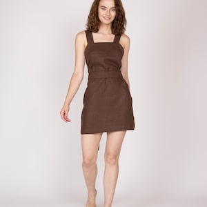 Belgian linen dress. 30 colors. All sizes. - Stylish dress. Designer dress. Linen clothing woman. Brown dresses. Midi dress. Back bow dress.