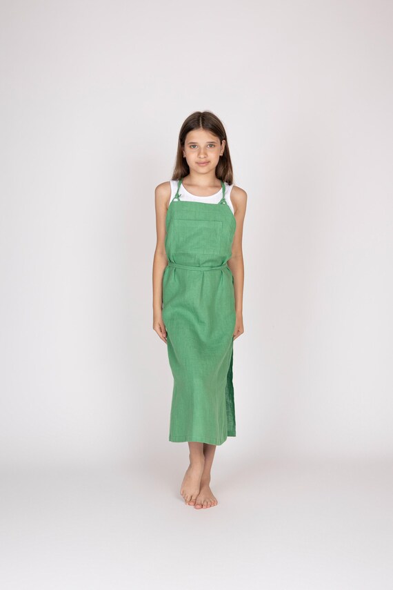 Belgian Linen Teen Pinafore Dress - Girls' Open Strap Dress - Body Fitted - 30 Colors