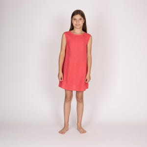Belgian linen kids&#39; dress. 30 colors. All sizes. - Pink kids dress. Bright dress for girls. Linen girls dresses. Basic dress for teens.