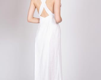 European Linen Wedding Guest Dress - Elegant Bridesmaid Dress - White Party Dresses - 30 Colors