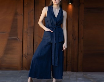 Belgiskt linne kimono set för kvinnor - Dammor - Extra vida byxor - 30 färger