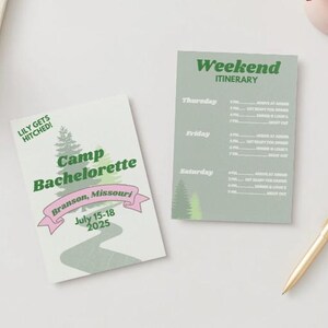 Camp Bachelorette Itinerary, Camp theme bachelorette itinerary template