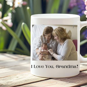 Personalized Grandma Ceramic Mug, Custom Gifts for Grandma, Mother&#39;s Day Coffee Cup, Family Photo Mug, Love You Grandma Mug